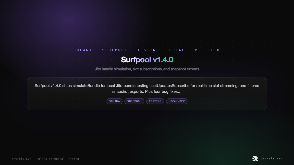 Surfpool v1.4.0: Jito bundle simulation, slot subscriptions, and snapshot exports